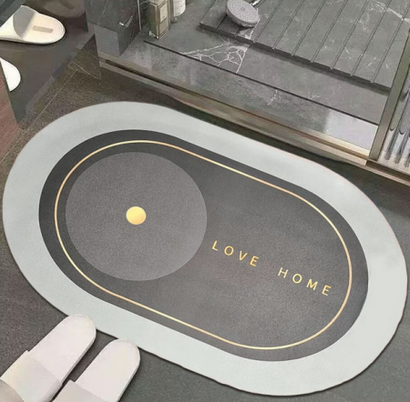 Covoras de Baie Antiderapant, Model Love Home, Substrat absorbant, Uscare rapida, Oval, 80 x 47 cm, Gri [2]