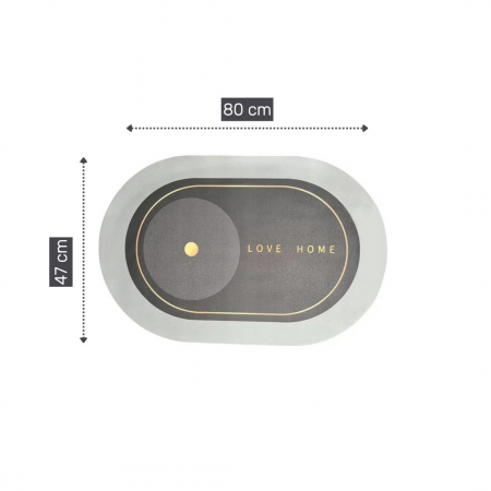 Covoras de Baie Antiderapant, Model Love Home, Substrat absorbant, Uscare rapida, Oval, 80 x 47 cm, Gri [4]