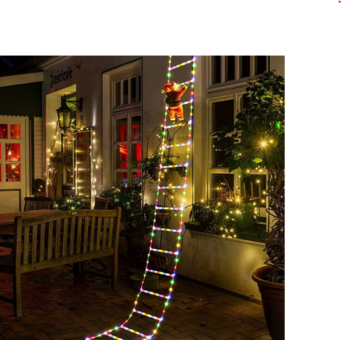 Decoratiune Mos Craciun Pe Scara, Cu Model Fulg de nea, Pentru Exterior Si Interior, 25x165 cm, Cu Lumina Led, 8 Jocuri, Conectare La Priza, Multicolor - Copie - Copie [1]