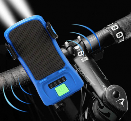 Far bicicleta cu suport telefon, claxon 130dB, Power bank 3000mAh, 3 moduri de luminare, 2 x T6 LED, rezistent la apa, Albastru [2]