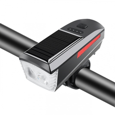 Gadget - Far Bicicleta cu Claxon, Incarcare Solara, 4 Moduri Iluminare