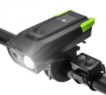 Fitness si sport - Far LED pentru bicicleta sau trotineta, 10W,  claxon, incarcare USB, bk-1718
