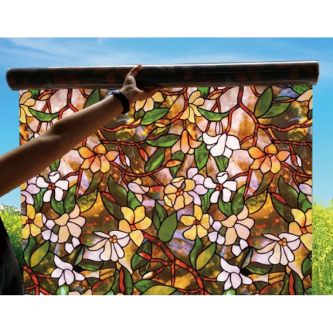 Folie decorativa vitrostatica pentru geam, 45 x 300 cm, Anti-UV, protectie vizuala si intimitate, TopBazar, model floral [4]