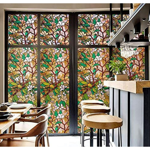 Folie decorativa vitrostatica pentru geam, 45 x 300 cm, Anti-UV, protectie vizuala si intimitate, TopBazar, model floral [2]