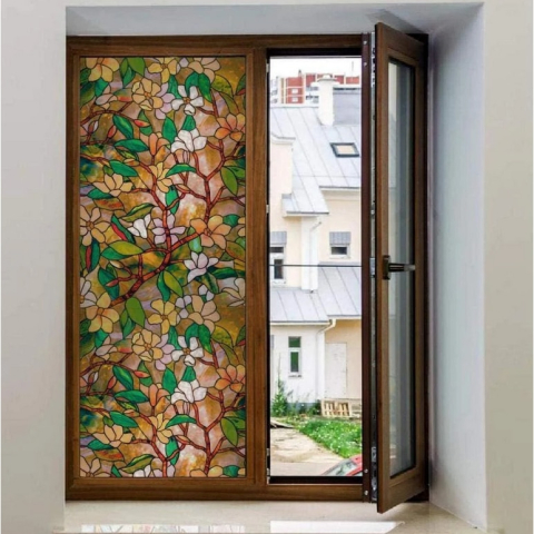Folie decorativa vitrostatica pentru geam, 45 x 300 cm, Anti-UV, protectie vizuala si intimitate, TopBazar, model floral [1]