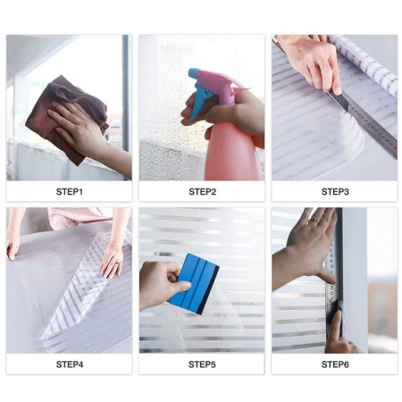 Folie mata pentru geam, tip sablare, model cu dungi, protectie vizuala si intimitate, 60x300cm, TopBazar [3]