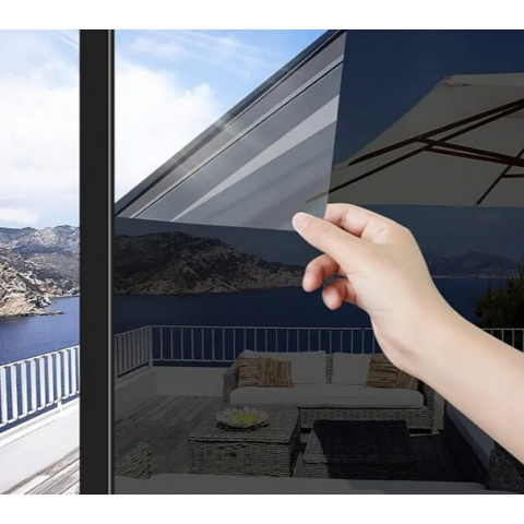 Folii reflexive - Folie Reflexiva protectie Geamuri termopan, montare pe interior cu Efect de Oglinda Pentru Intimitate si Protectie Solara, Negru, 45 x 300 cm, TopBazar