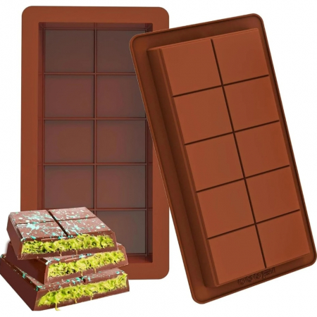 Casa si gradina - Forma ciocolata Dubai din silicon premium, antiaderenta TopBazar® Forma clasica de ciocolata Dubai 10 patratele, 25 x13 x2 cm, Maro