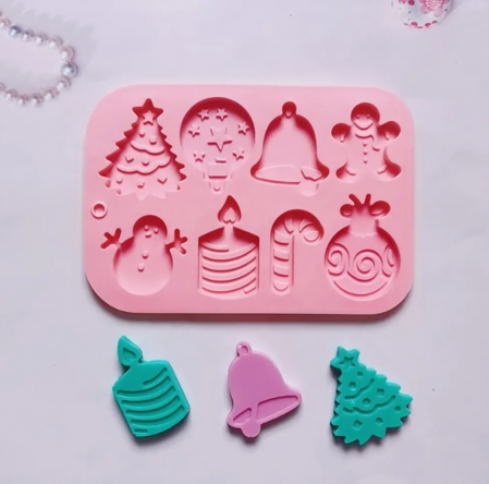 Forma din Silicon pentru Ciocolata de Casa, Bomboane, Jeleuri sau Cuburi de Gheata, Tematica Craciun, Roz, 18.5 x 12.8 x 0.7 cm, TopBazar [2]