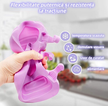 Forma inghetata cu 3 compartimente, din silicon alimentar, 50 de bete, Forma iepuras, Mov, TopBazar [3]
