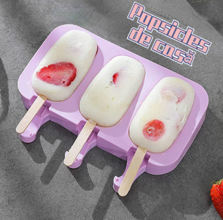 Forma inghetata cu 3 compartimente, din silicon alimentar, 50 de bete, Forma ovala, Mov, 19 x 11 cm, TopBazar [1]