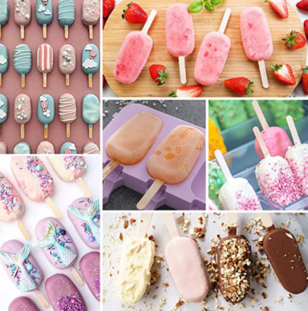 Forma inghetata cu 3 compartimente, din silicon alimentar, 50 de bete, Forma ovala, Mov, 19 x 11 cm, TopBazar [3]