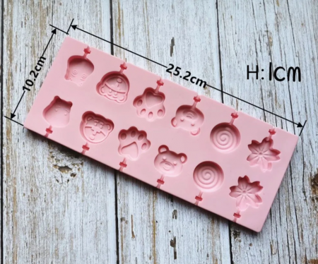 Forma silicon 12 cavitati, Diverse modele, Acadele din ciocolata sau Acadele din zahar, Roz, 25.2 x 10.2 cm, TopBazar [4]