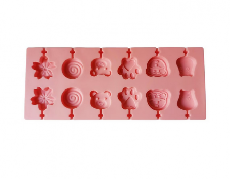 Casa si gradina - Forma silicon 12 cavitati, Diverse modele, Acadele din ciocolata sau Acadele din zahar, Roz, 25.2 x 10.2 cm, TopBazar