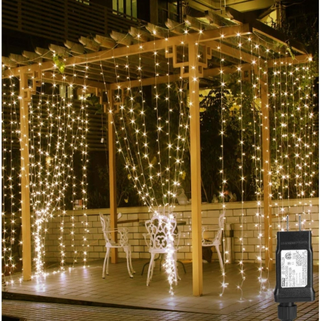 Instalatie Craciun tip perdea 3x3m, 300LED, 8 Programe, cu USB si Telecomanda, alb cald, BZRSH [2]