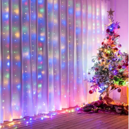 Lampi solare - Instalatie Craciun Perdea 3x3m 300LED Multicolor USB Telecomanda 8 Programe