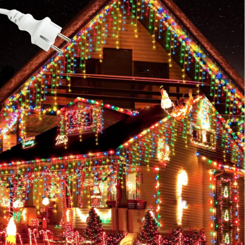 Instalatii - Instalație Crăciun Țurțuri BZRSH, 23.5 m, 500 LED-uri Multicolor – Perdea Franjuri Rezistentă la Apă IP45, Exterior/Interior, Interconectabilă, Fir Alb Gros
