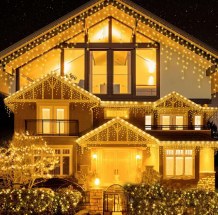 Instalatii - Instalatie Craciun Turturi 25m 640 LED Alb Cald Perdea Franjuri Exterior Interior