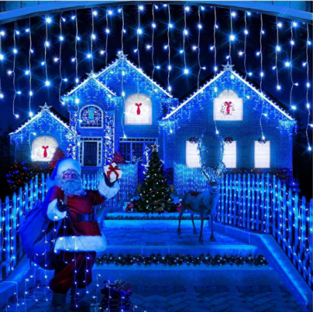 Instalatii - Instalatie Craciun Turturi 25m 640 LED Perdea Albastra Exterior Interior