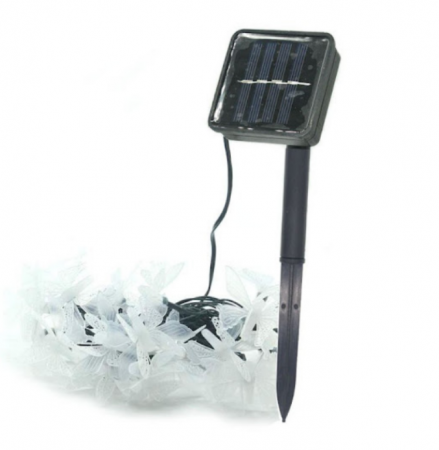 Instalatii - Instalatie de exterior cu incarcare solara 50 LED 5 metri cu fluturi alb cald