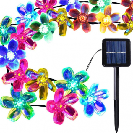 Lampi solare - Lumini pentru gradina cu incarcare solara 50 LED, 5 metri cu flori multicolor