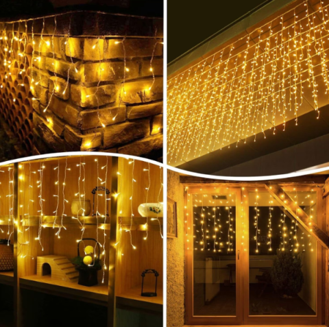 Instalatie LED Craciun 25m x 1m, Franjuri, 640 LED-uri Alb Cald, 8 Moduri, Alimentare 220V, Interconectabila – Ghirlanda Turturi Exterior/Interior Festiv​​​​​​​, BZRSH [1]