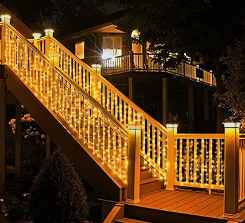 Instalatie LED Craciun 25m x 1m, Franjuri, 640 LED-uri Alb Cald, 8 Moduri, Alimentare 220V, Interconectabila – Ghirlanda Turturi Exterior/Interior Festiv​​​​​​​, BZRSH [3]