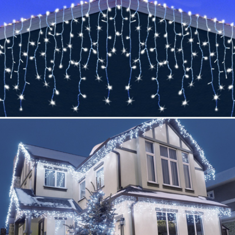 Instalatie LED Craciun 25m x 1m, Franjuri, 640 LED-uri Alb Rece, 8 Moduri, Alimentare 220V, Interconectabila – Ghirlanda Turturi Exterior/Interior Festiv​​​​​​​, BZRSH [1]