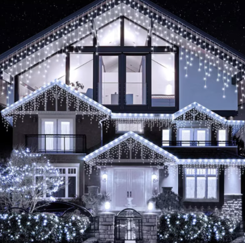 Instalatie LED Craciun 25m x 1m, Franjuri, 640 LED-uri Alb Rece, 8 Moduri, Alimentare 220V, Interconectabila – Ghirlanda Turturi Exterior/Interior Festiv​​​​​​​, BZRSH [2]