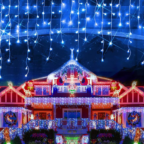 Instalatie LED Craciun 25m x 1m, Franjuri, 640 LED-uri Albastru, 8 Moduri, Alimentare 220V, Interconectabila – Ghirlanda Turturi Exterior/Interior Festiv​​​​​​​, BZRSH [2]