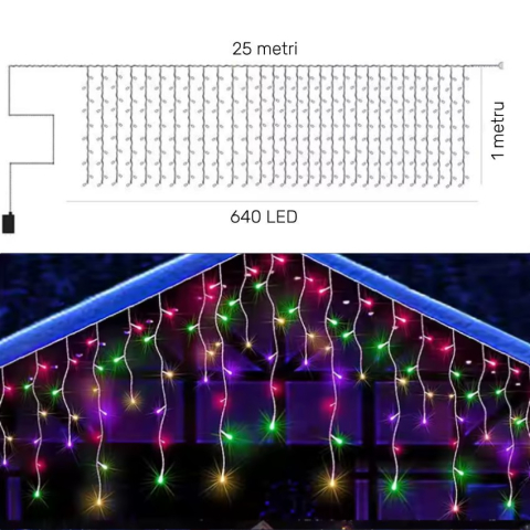 Instalatie LED Craciun 25m x 1m, Franjuri, 640 LED-uri Multicolor, 8 Moduri, Alimentare 220V, Interconectabila – Ghirlanda Turturi Exterior/Interior Festiv​​​​​​​, BZRSH [5]