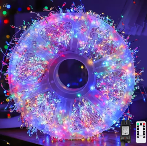 Instalatii - Instalatie LED Multicolora 50m, Fir de Cupru, 1000 Becuri, Priza si Telecomanda, Craciun, 8 Moduri