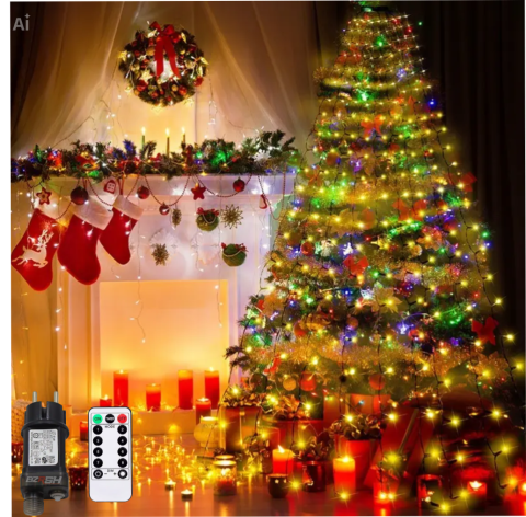 Iluminat - Instalație Luminoasă Cascadă pentru Brad, Pom de Craciun, 400 LED Multicolor, Telecomandă, 8 Moduri, IP44
