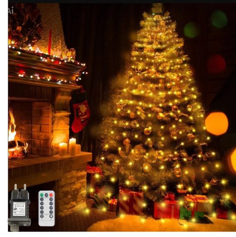 Iluminat - Instalație Luminoasă Cascadă pentru Brad, Pom de Craciun, 400 LED Alb Cald, Priza, Telecomandă, 8 Moduri, IP44