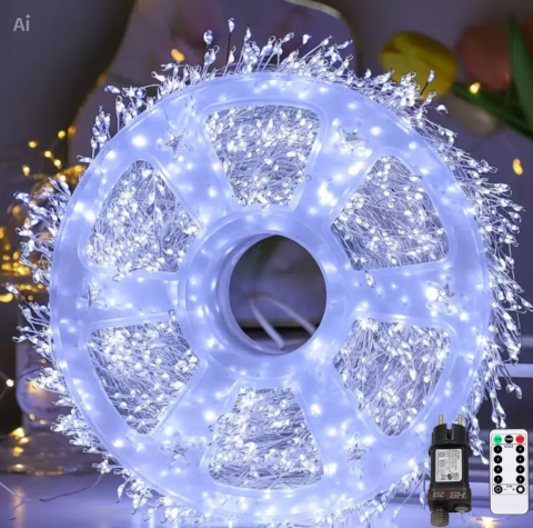 Instalatii - Instalație Luminoasă LED 30m, Fir de Cupru, 600 Becuri Alb Rece, Priză și Telecomandă