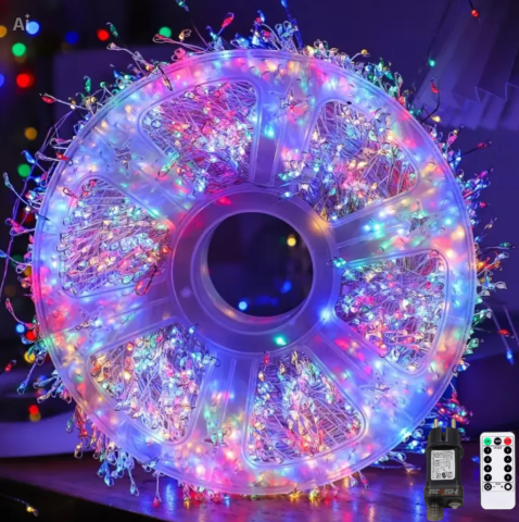 Iluminat - Instalație Luminoasă LED 30m, Fir de Cupru, 600 Becuri Multicolore, Priză și Telecomandă, 8 moduri iluminare
