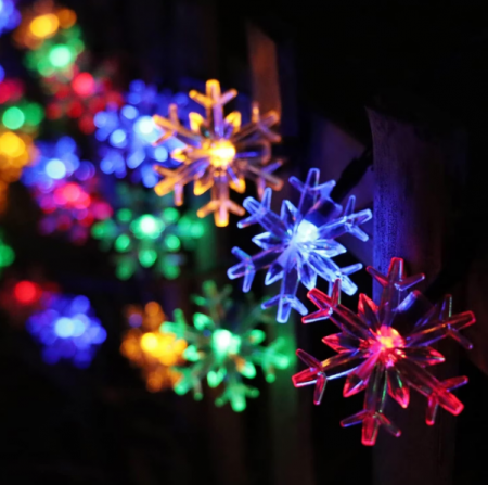 Instalatie Solara Craciun cu 50 Fulgi de Zapada , Cristal 50 LED, Lumina Multicolora, 7m Lungime, BZRSH [3]