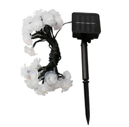 Instalatii - Instalatie solara de gradina, flori de trandafir cu 50 LED, alb cald, 5 metri