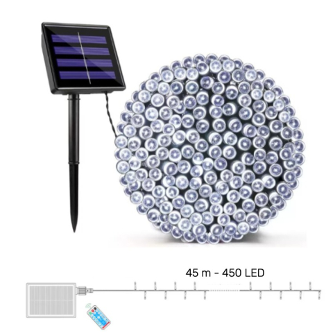 Instalație Solară Decorativă Crăciun 45m, 450 LED Alb Rece, BZRSH, Telecomandă, 8 Moduri Iluminare – Ghirlandă LED Exterior/Interior, IP44, Autonomie 8-10 Ore [3]