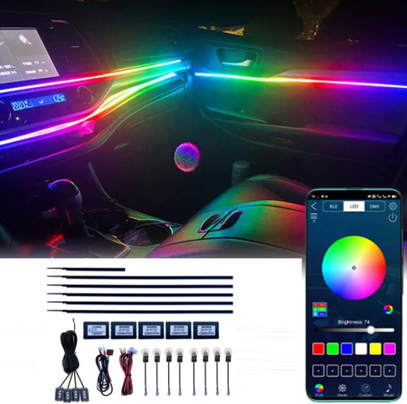 Auto - Kit 18 in 1 lumini ambientale dinamice auto RGB acrilic, wireless