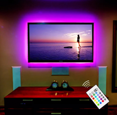 Kit Banda Led RGB cu USB 3M, 30 LED-uri, Telecomanda, pentru TV, PC, Auto, IP67, Lumina Ambientala [3]