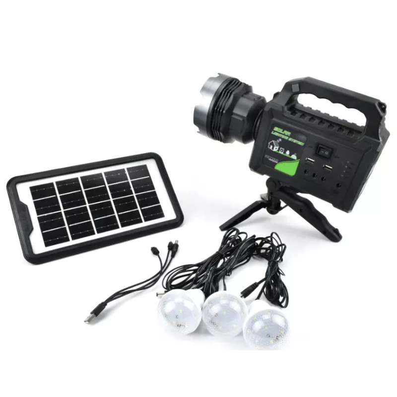 Lanterne - Kit solar de iluminat GDPlus GD-P70 cu 3 becuri, lanterna, trepied, panou solar