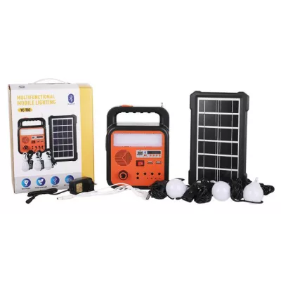 Lanterne - Kit solar YC-T02 cu lanterna si 3 becuri, bluetooth, Radio FM, 8000mAh