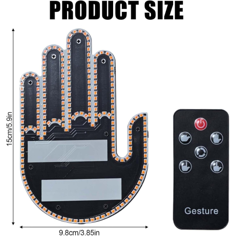 Lampa LED Auto cu Telecomandă, Gesturi, 4 Moduri de Salut, 15cm Neagră – Set cu Telecomandă și Autocolante, Accesoriu Distractiv pentru Geamuri Auto [3]