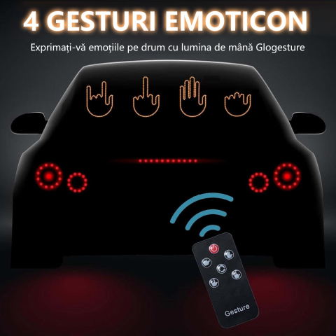 Lampa LED Auto cu Telecomandă, Gesturi, 4 Moduri de Salut, 15cm Neagră – Set cu Telecomandă și Autocolante, Accesoriu Distractiv pentru Geamuri Auto [4]