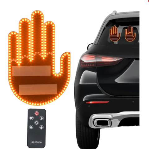 Auto - Lampa LED Auto cu Telecomandă, Gesturi, 4 Moduri de Salut, 15cm Neagră – Set cu Telecomandă și Autocolante, Accesoriu Distractiv pentru Geamuri Auto