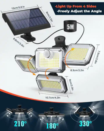 Lampa solara 233LED, 2000 Lm, 3 moduri de iluminare, telecomanda, cablu 5 metri [4]