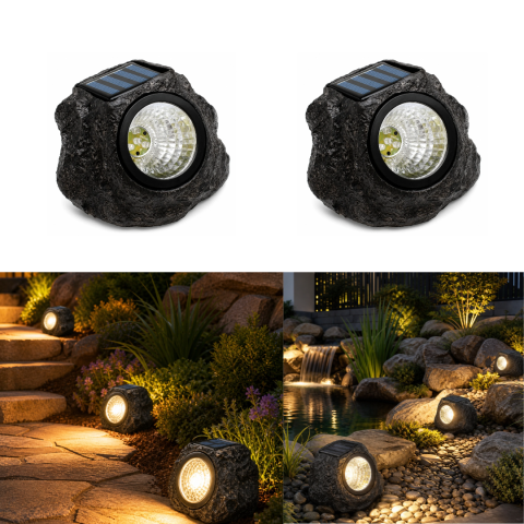 Lampi solare - Lampa solara decorativa BZRSH forma piatra lumina alb rece