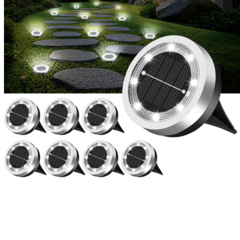 Lampi solare - Lampă solară incastrată gazon, 8 LED-uri, inox IP65, lumină rece, pentru alee și grădină, set 8 buc