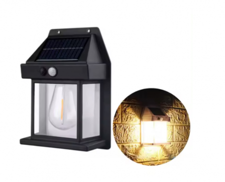 Lampi solare - Lampa solara LED de perete cu senzor de miscare, 3 moduri de iluminare,  lumina calda